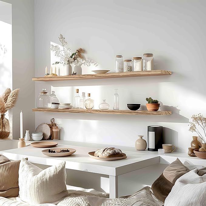 48 Inch Floating Shelves for Wall Rustic Light Wood Wall Shelves for Bedroom - Image 7