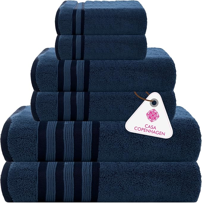 CASA COPENHAGEN Zero Twist, 6 Pieces Set 100% Cotton 0" Twist Towel Set- Dark by CASACOPENHAGEN