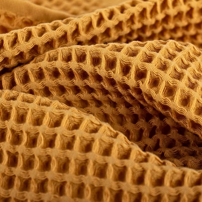 PÜSKÜL Organic Waffle Kitchen Towel 100% Turkish Cotton Set of 3 Mustard Yellow - Image 3