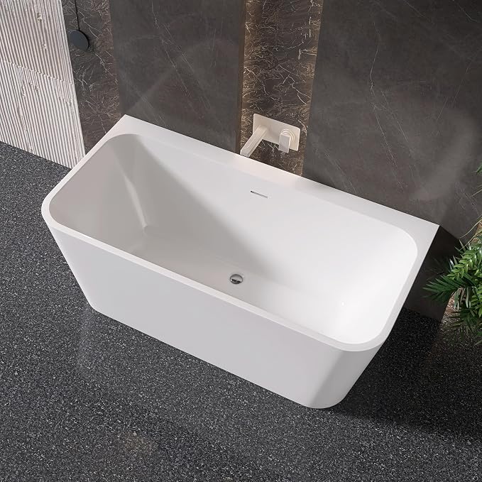 59" Acrylic Back-to-Wall Bathtub, Freestanding Bathtubs, Stand Alone Tub - Image 6