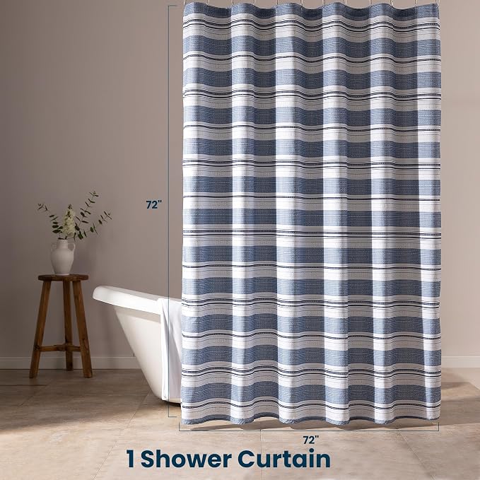 SLEEP ZONE Grey Striped Shower Curtain Waterproof Curtains - Image 7