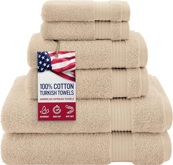 American Veteran 6 Piece Luxury Towel Set, 100% Cotton Turkish Towels by American+Veteran+Towel