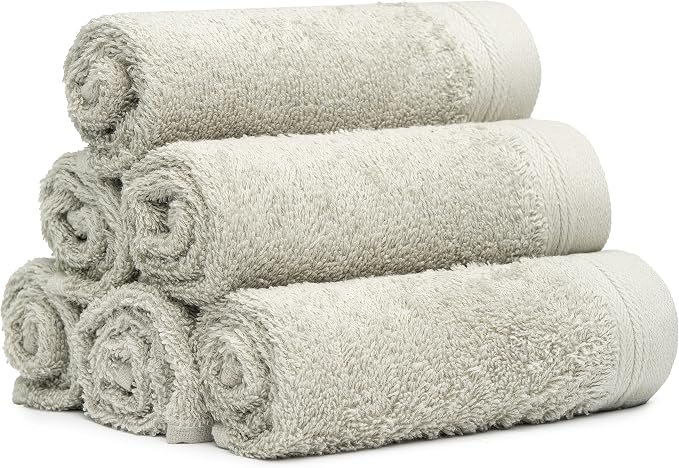 100% Cotton Washcloths Set 13” x 13” | Silver Towels | Set of 6 Ultra Soft and - Image 2