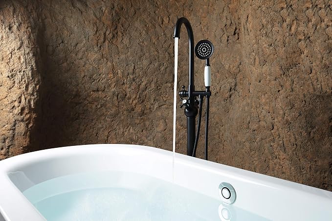 SITGES Solid Brass Freestanding Bathtub Faucet, Bathroom Floor Mount Tub Filler - Image 2