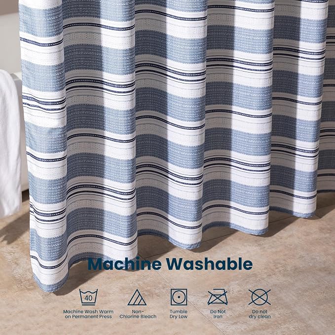 SLEEP ZONE Grey Striped Shower Curtain Waterproof Curtains - Image 6