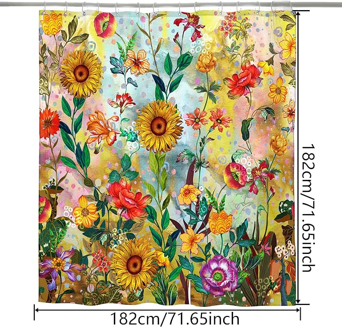 Bohemian Shower Curtain, Boho Floral Print Water Repellent Polyester Fabric - Image 3