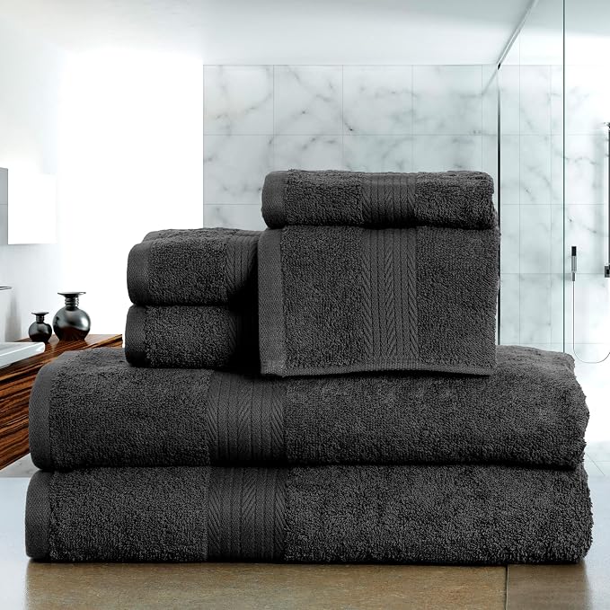 Ample Decor 100% Cotton Bathroom Towel Set of 6-2 Bath Towels, 2 Hand Towels - Image 2
