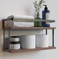 RICHER HOUSE Dual-Level Guardrail Bathroom Shelves, Wood Floating Shelf Wall by RicherHouse