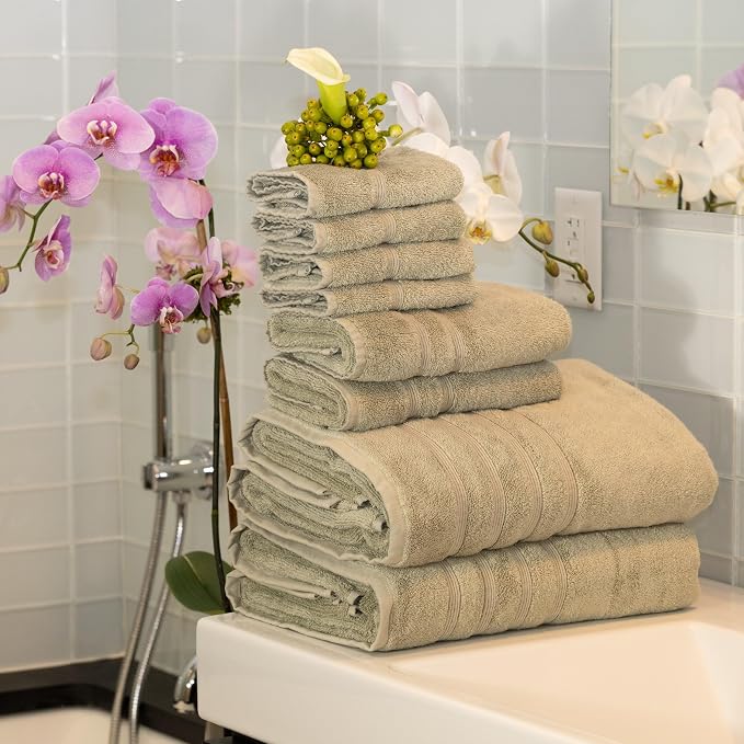 Mosobam Luxury Turkish 8pc XL Towel Set 35X70 16X30 13X13 Seagrass Green 700 - Image 2