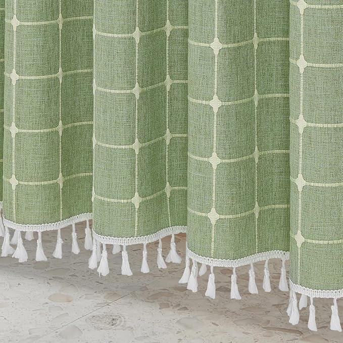 MitoVilla Sage Green Boho Farmhouse Shower Curtains - Image 5