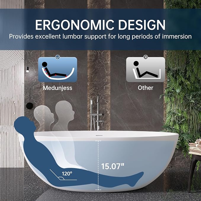 67'' Freestanding Soaking Bathtub Stone Resin Deep Bathtub Modern Bathtub Deep - Image 3