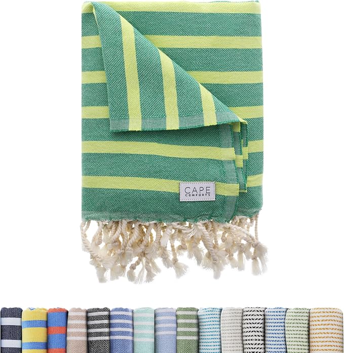 Large Turkish Beach Towel, Striped Kelly Green & Pistachio by CapeComforts
