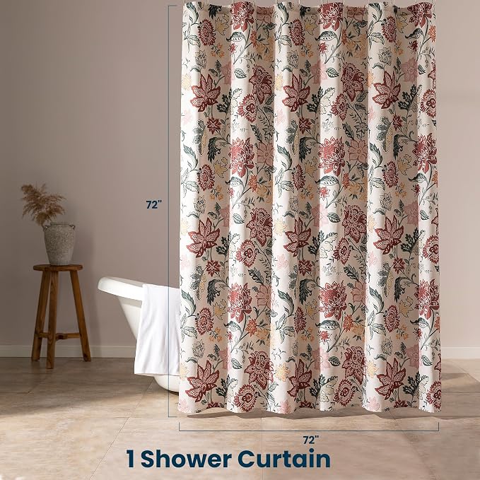 SLEEP ZONE Red Blossom Shower Curtain Waterproof Curtains - Image 7