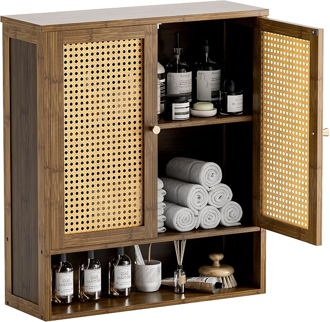 HITNET Bamboo Medicine Cabinet, Wall Mounted Bathroom Cabinet by HITNET