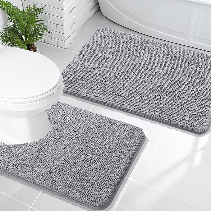 OLANLY Bathroom Rugs Sets 2 Piece, Soft Absorbent Chenille Bath Mats and by OLANLY