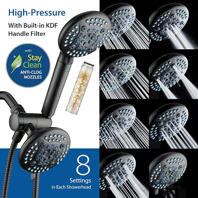 AquaCare High Pressure 6-way Dual Shower Head Combo - Image 4