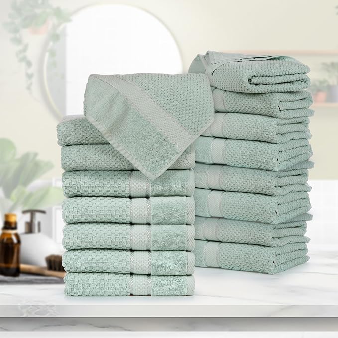Ample Decor Bath Towels for Bathroom Set of 16 100% Cotton Popcorn Textured - Image 2