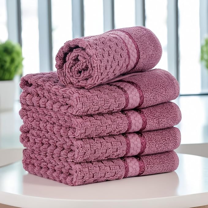 Ample Decor Grape Purple Wash Cloth Set of 5 100% Cotton - Image 2