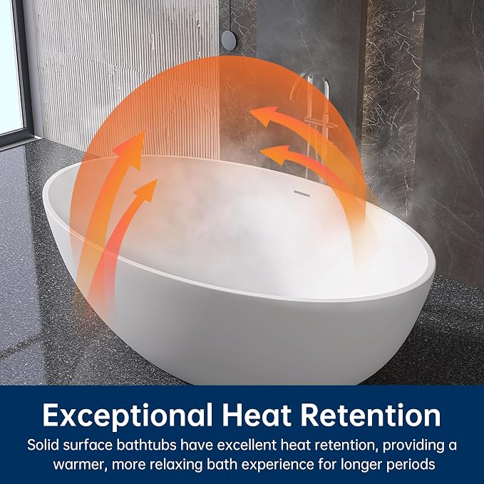 67'' Freestanding Soaking Bathtub Stone Resin Deep Bathtub Modern Bathtub Deep - Image 4