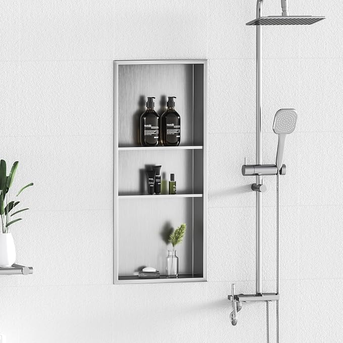 Neodrain 12X30 in Shower Niche, 3 Layers Brushed Wall Niche Stainless Steel - Image 6