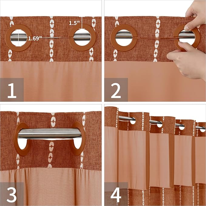 No Hook Long Shower Curtain Set - Image 5