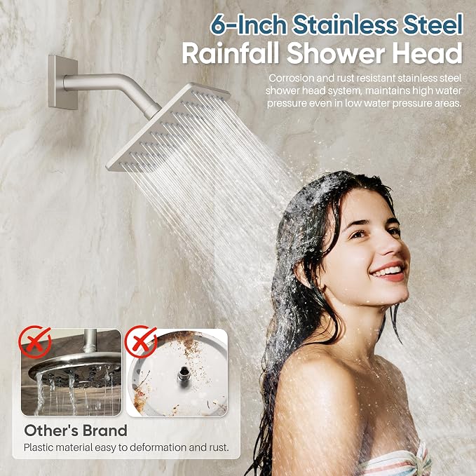 Nickel Shower System, Brushed Nickel Shower Faucet Set, 3 In 1 Push Button - Image 5
