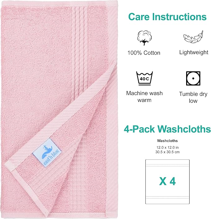 EastNBlue Lara 100% Turkish Cotton Washcloths 4 Pack, Extra Soft & Absorbent - Image 2