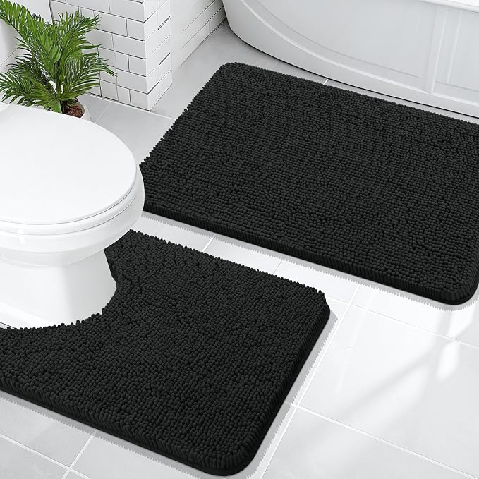 OLANLY Bathroom Rugs Sets 2 Piece, Soft Absorbent Chenille Bath Mats and by OLANLY