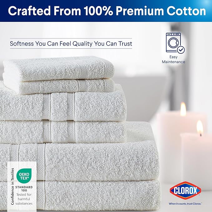 CLOROX Bleach Friendly Towels, Quick Dry, 100% Cotton Bath Towels, Highly - Image 5