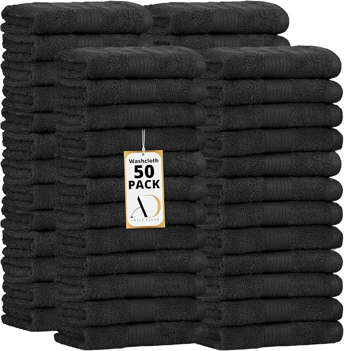 Ample Decor Wash Cloths Pack of 50 12 X 12 Inch 100% Cotton 600 GSM, Soft by AmpleDecor