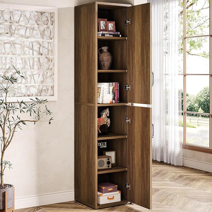 Tribesigns 75" Tall Narrow Storage Cabinet Set of 2, Modern Farmhouse Pantry - Image 4