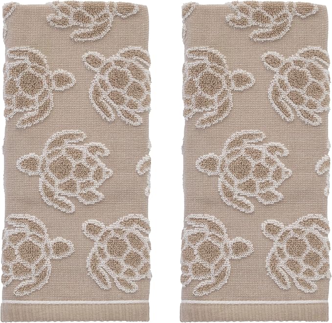 SKL Home Turtle Sculpted 100% Cotton Jacquard 2pc Hand Towel Set, Reversible & by SKLHomebySaturdayKnightLtd