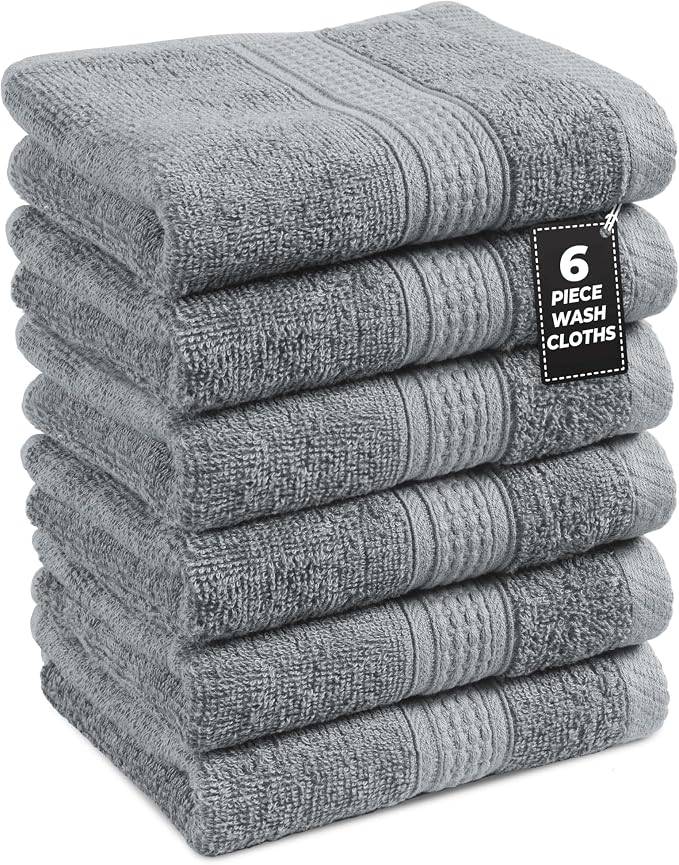 LANE LINEN Wash Cloths Set of 6- Spa & Salon Quality by LaneLinen