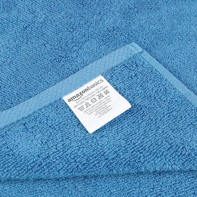 Amazon Basics 2 Piece Quick-Dry Oversize Bath Towel, 100% Cotton, Lake Blue - Image 4