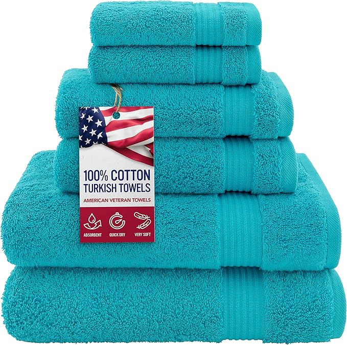 American Veteran Towel, 100% Cotton Turkish 6 Piece Towel Set Luxury Towels Set by American+Veteran+Towel