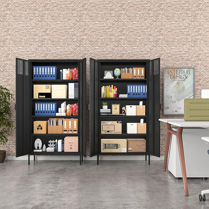 COFaR 5 Tier Black Metal Storage Cabinet, Free Standing - Image 8