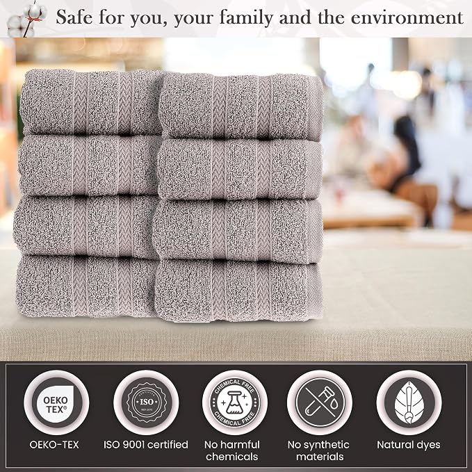 HALLEY Turkish 8 Pack Premium Washcloths 650 GSM Highly Absorbent Super Soft - Image 3