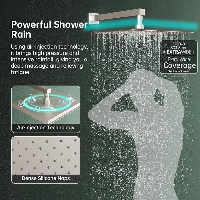 Hoimpro 12 Inch Shower System Set Bathroom Rain Shower Head Brass 2 In 1 - Image 4