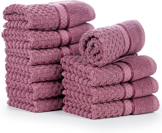 Ample Decor Grape Purple Wash Cloth Set of 10 100% Cotton - Image 9