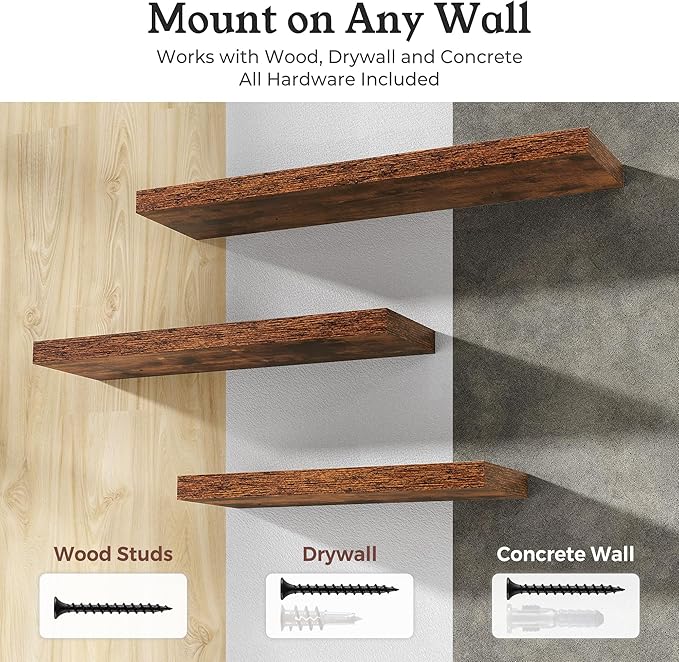 Floating Shelves for Wall, 9.3" Deep Wall Mounted Wood Shelves for Bathroom - Image 6