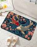 Koi Bath Mat, Japanese Waves Cherry Blossoms Bathroom Rugs, Absorbent Bath Rug by Elightvap