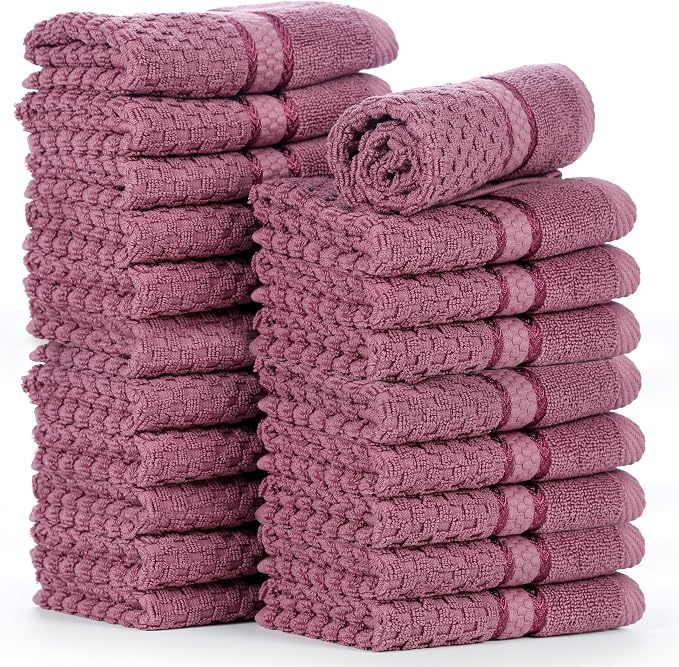 Ample Decor Washcloth Set of 20 Grape Purple 100% Cotton - Image 7