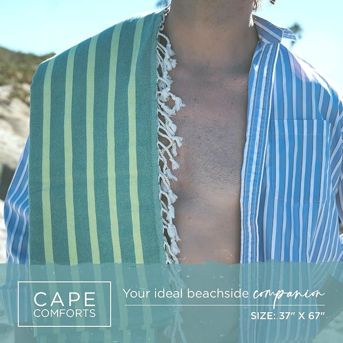 Large Turkish Beach Towel, Striped Kelly Green & Pistachio - Image 2