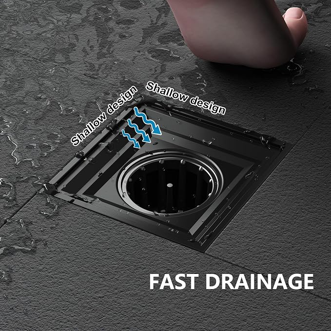 Neodrain Square Shower Drain, 4 inch Black Stainless Steel 304 Grate and PVC - Image 3