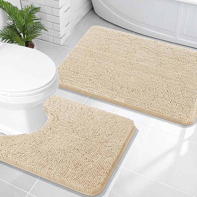 OLANLY Bathroom Rugs Sets 2 Piece, Soft Absorbent Chenille Bath Mats and by OLANLY