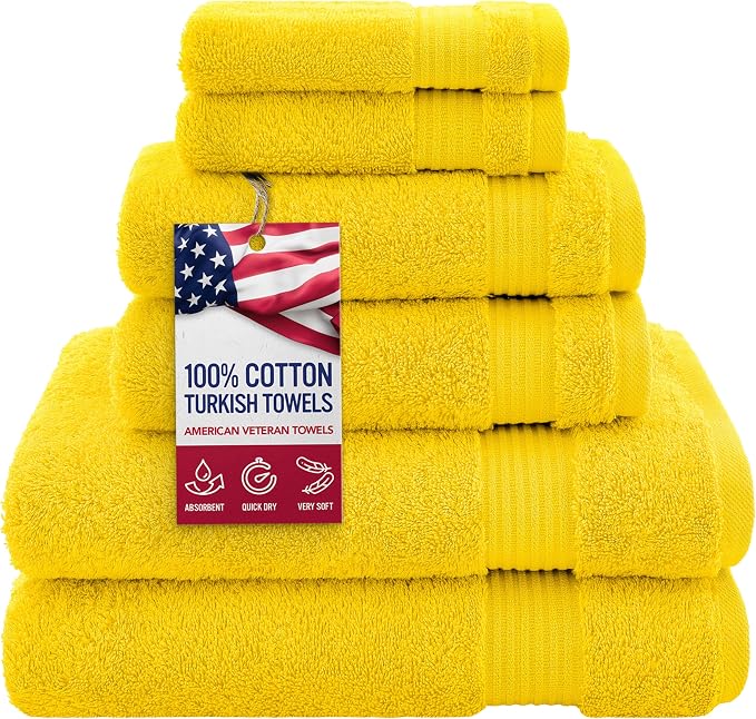 American Veteran Towel, 100% Cotton Turkish 6 Piece Towel Set, Luxury Towels by American+Veteran+Towel