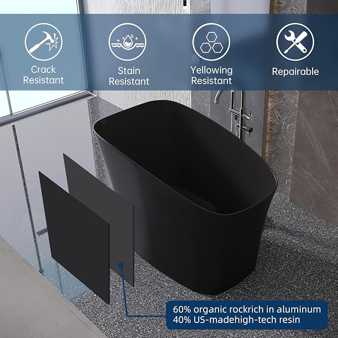 51'' Japanese Soaking Tub Freestanding Bathtub Resin Stone Bathtubs Deep - Image 6