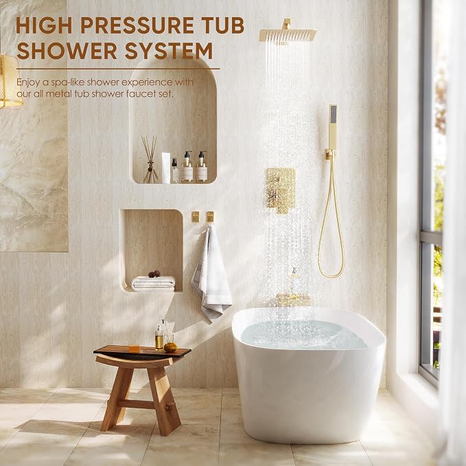 Shower System with Tub Spout, All Metal Tub Shower Faucet Set with 10-Inch Rain - Image 2