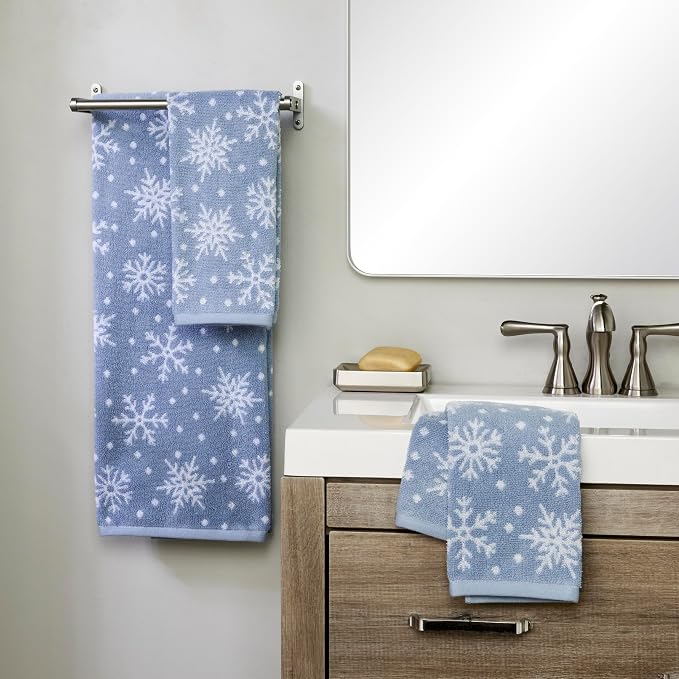 SKL Home Christmas/Winter Scattered Snowflakes 100% Cotton Premium Bath Towel - Image 2