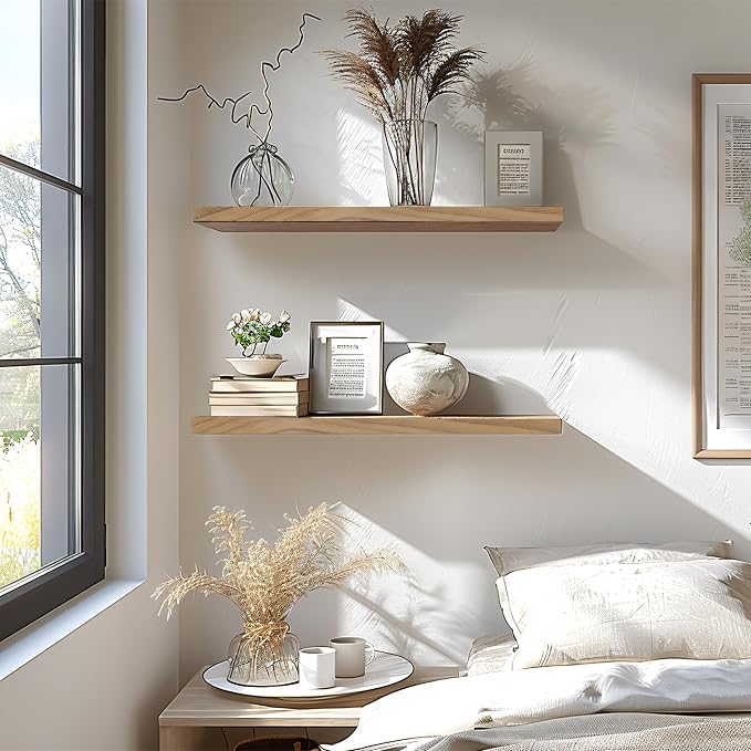 24 Inch Floating Shelves for Wall Rustic Light Wood Wall Shelves for Bedroom - Image 3
